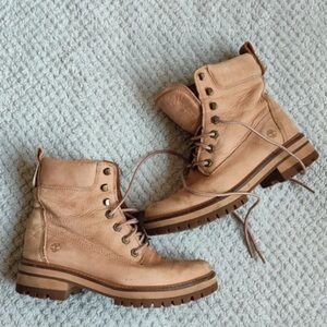 Timberland Women's Tan Leather Moto Boots
